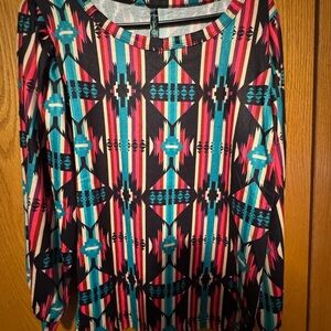 Vibrant Geometric Women's Blouse - Black, Blue, Red